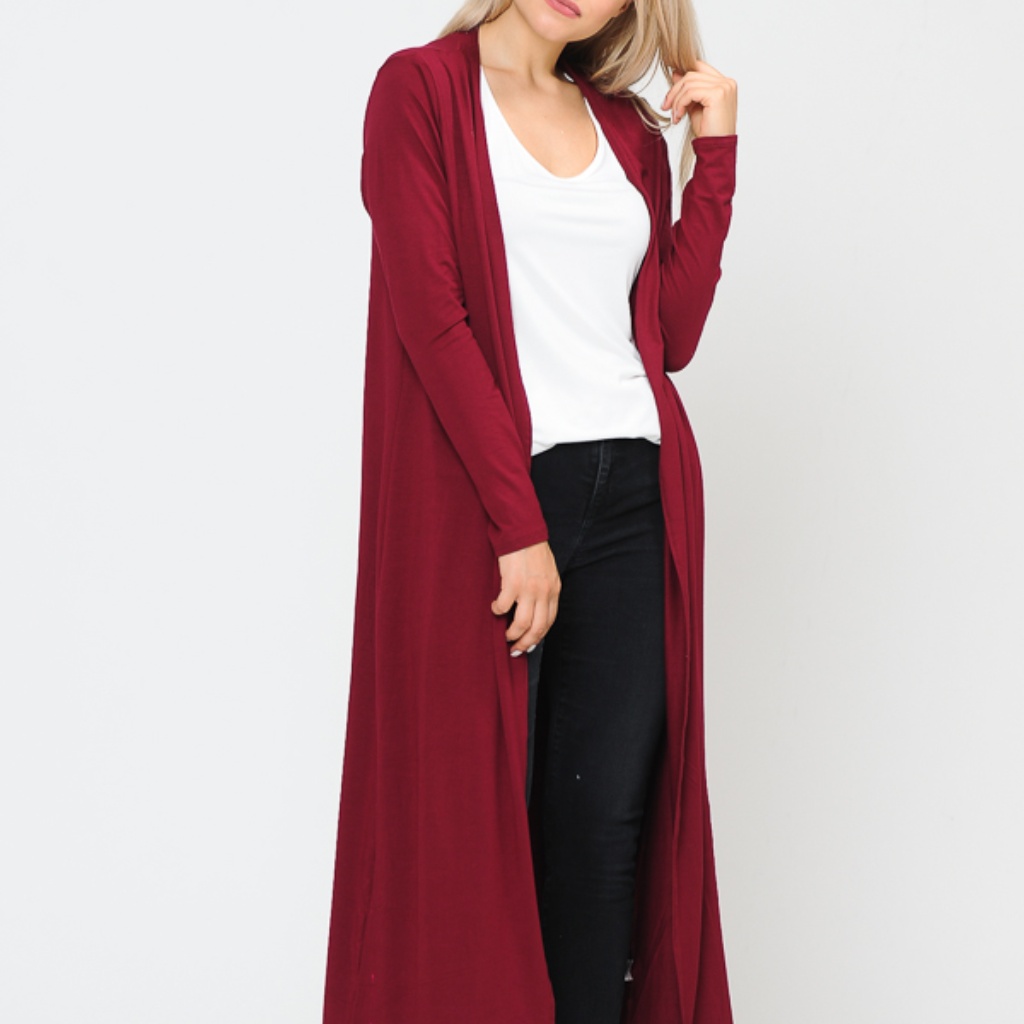 Solid Maxi Open Cardigan